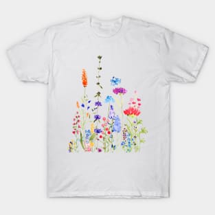 colorful wild flowers watercolor painting T-Shirt